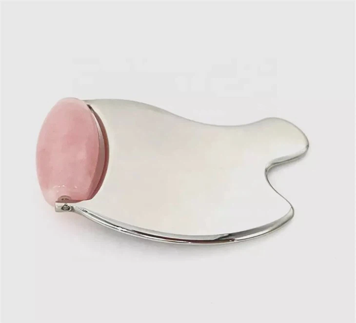 Rose kvartsi kasvot ruostumattomasta teräksestä jade -rulla ja gua sha