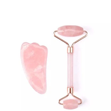 100% luonnollinen käsintehty vaaleanpunainen ruusun kvartsirulla Gua Sha Set